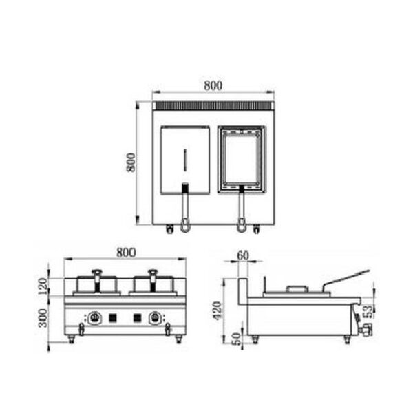Electromagnetic bench type double cylinder double screen fryer